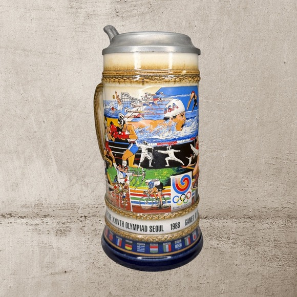Vintage 1988 Budweiser Summer Olympics Seoul XXIV Beer Mug Stein Collectible - Picture 2 of 7